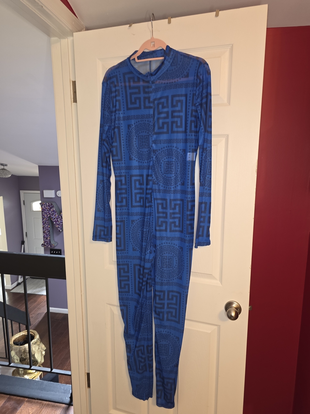 Blue Geometric Long Sleeve Maxi Dress - Picture 2 of 2